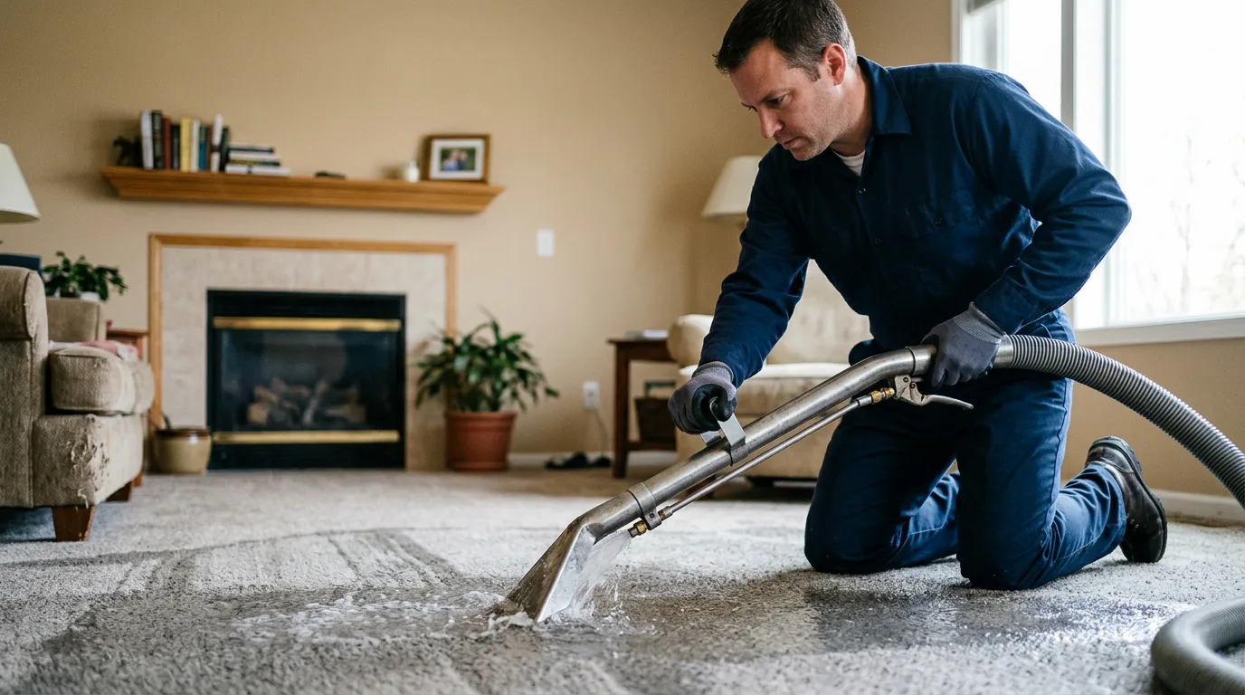 Water damage restoration technician working near Warren, RI